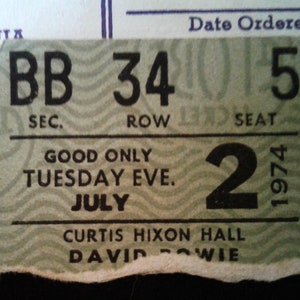 David Bowie &quot;Diamond Dogs&quot; Tour Ticket Stub. July 1974.  Tampa, Florida.