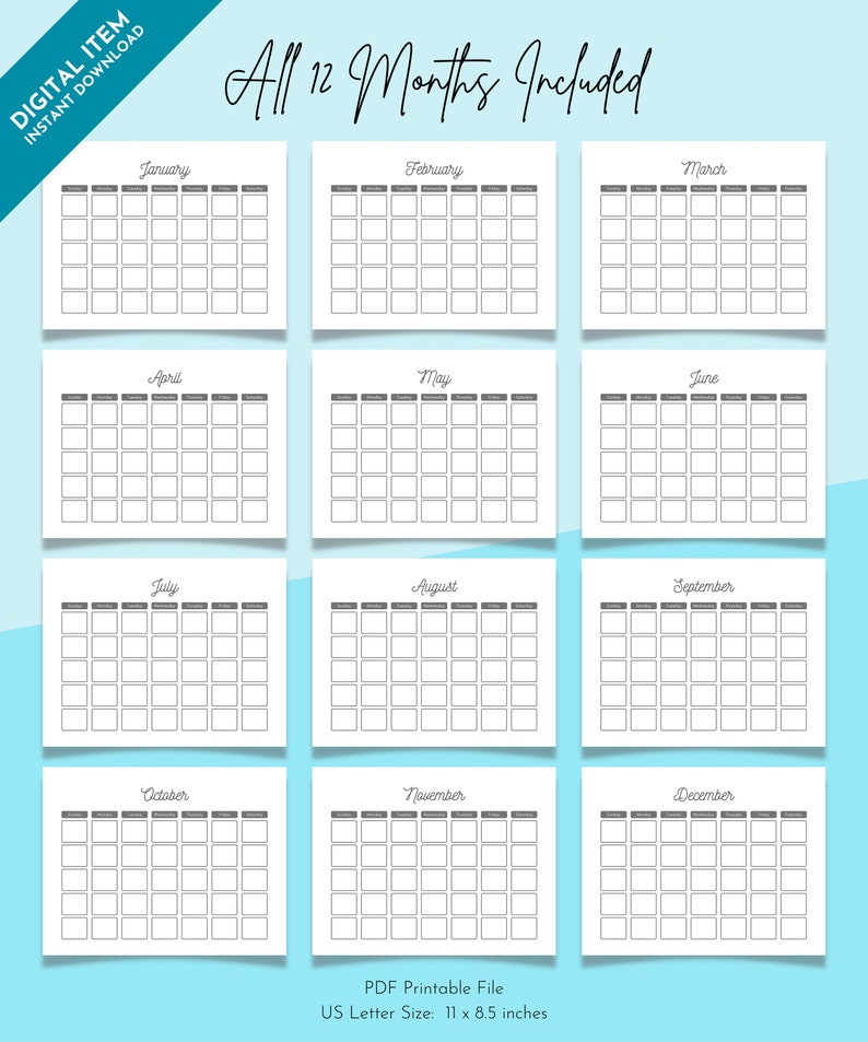 Undated Monthly Blank Calendar Simple Minimalist Calendar 11 - Etsy