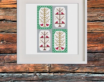Winter Robin Tree PDF Cross Stitch Pattern