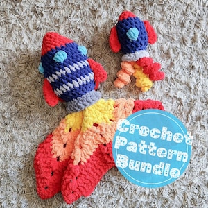 To The Moon Bundle, No Sew CROCHET PATTERN, Rocket Ship Lovey, Mini Rocket, PDF Download Only, Baby Snuggler, HMKHandmade, Baby Sensory Toy