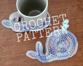 CROCHET PATTERN, Whimsical Whale Coaster, Under the Sea, PDF Download Only, Beach Theme, Beach House Decor, Instant Download, HMKHandmade