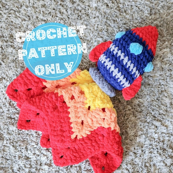 Rocket Ship Lovey, No Sew CROCHET PATTERN, Crochet Rocket, PDF Download Only, Baby Snuggler, Baby Blanket, HMKHandmade, Heirloom Toy