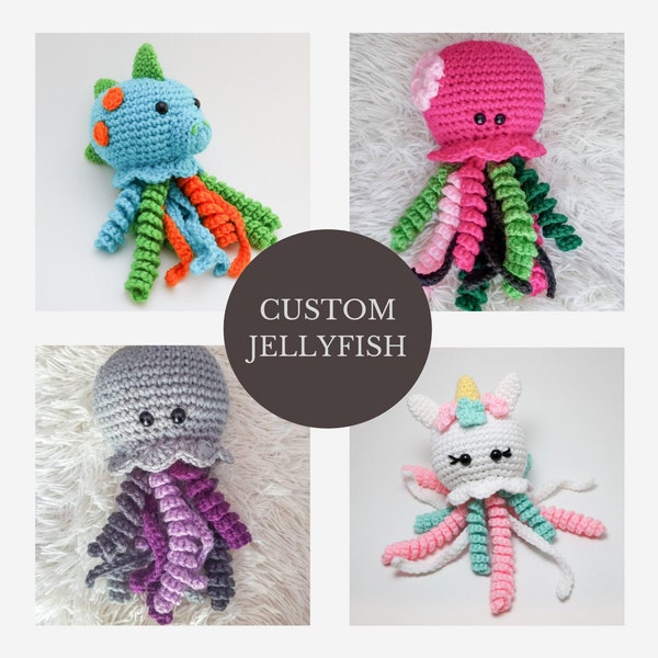 Crochet Jellyfish Rattle - Choose Your Colors! Made To Order, Jellysaurus, Jellycorn, Jellyfish Plushie, Baby Shower Gift, Gift For New Mom