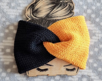 Black And Gold Earwarmer, Twisted Ear Warmer, Team Spirit, Pittsburgh Steelers, Keyser Tornado, WVU Mountaineers, Michigan, Black And Yellow