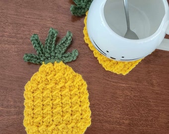 Pineapple Coasters, Crochet Coaster Set, Summer Fruit Decor, For The Table, For The Home, Farmhouse Decor, Twotti Fruity, Pineapple Party