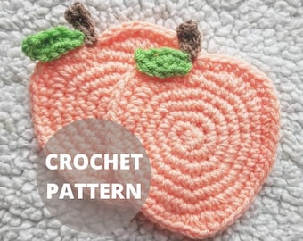 CROCHET PATTERN, Sweet Peach Coaster, PDF Download Only, Crochet Peach, Fruit Coasters, Summer Peach Decor, Instant Download, HMKHandmade