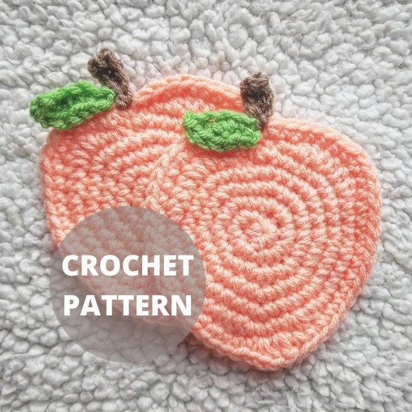 CROCHET PATTERN, Sweet Peach Coaster, PDF Download Only, Crochet Peach, Fruit Coasters, Summer Peach Decor, Instant Download, HMKHandmade
