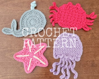 Under the Sea Coaster Collection, Crochet Pattern Bundle, PDF Download Only, Beach Theme, Beach House Decor, Instant Download, HMKHandmade