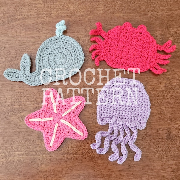 Under the Sea Coaster Collection, Crochet Pattern Bundle, PDF Download Only, Beach Theme, Beach House Decor, Instant Download, HMKHandmade