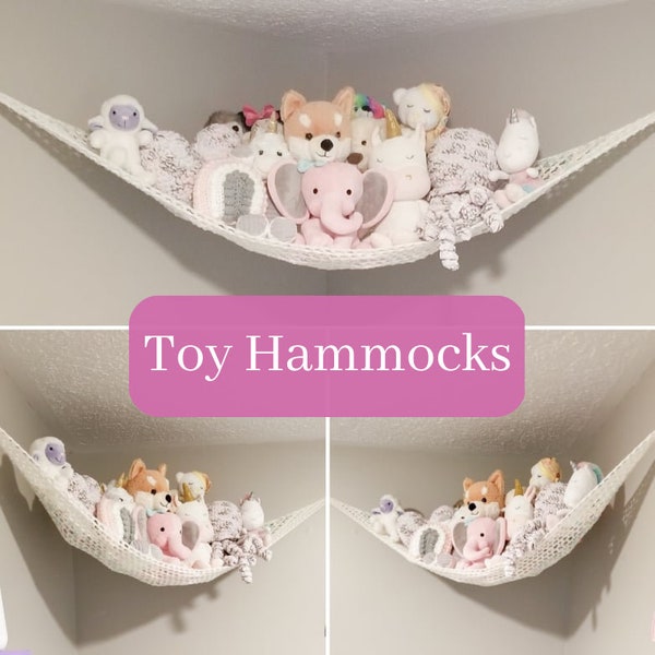 Jouet hamac, fait sur commande, crochet, filet pour peluche, rangement pour chambre de bébé, idée cadeau baby shower, cadeaux pour enfants, range-jouets, peluche