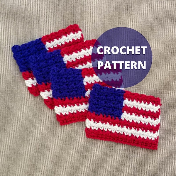 CROCHET PATTERN, Americana Flag Coaster, PDF Download, Crochet American Flag, Fourth Of July, Memorial Day, Red White And Blue, HMKHandmade