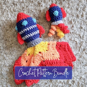 Rocket Ship Lovey Crochet Pattern Bundle: No Sew Plushie, Mini Rocket (PDF Download)