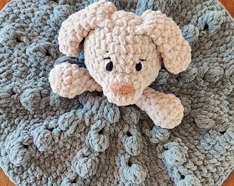 Puppy Lovey, Crochet Baby Lovey, Baby Blanket, Plush Baby Snuggler, Heirloom Crochet, Heirloom Gift, Baby Shower Gift, Baby Safe Toys