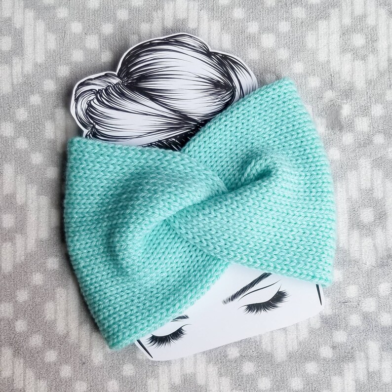 Twisted Ear Warmer, Mint Blue, Teal Blue, Knit Headband, Extra W Twisted Ear Warmer, Mint Blue, Teal Blue, Knit Headband, Extra W
