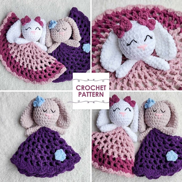 Evie Bunny Baby Lovey, No Sew CROCHET PATTERN, Crochet Lovey, PDF Download Only, Bunny Snuggler, Baby Blanket, Heirloom Toy, HMKHandmade