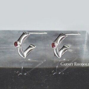 Handmade Garnet Sterling Silver Puffy Earring