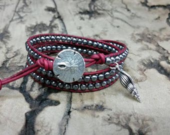 Wine and Pearls" 3x leather wrap