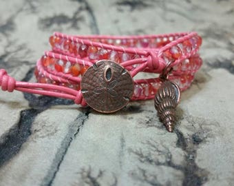 Seashells and Sandollars on the Coral Reef 3x leather wrap