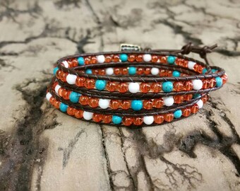 Southwestern 3x leather wrap around Adjustable