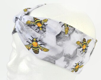 Bee Headband Adult Size - Bee Twist Headband - Buttery Soft, Stretchy Adult Extra Wide Headband