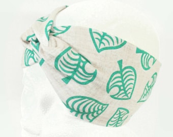 Animal Crossing Headband Adult Size - ACNH Leaf Twist Headband Faux Knot - Linen Look - Soft Stretchy Adult Extra Wide Headband