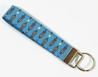 Cute Sword Fabric Strap Keychain - Blue Sword Fabric - RPG Gamer Gift - Geeky Keychain - DnD Keychain - Gift for Roleplayers