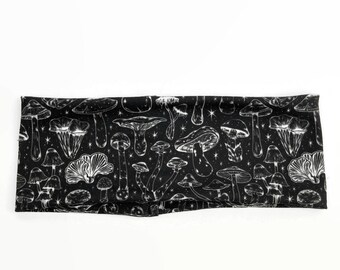 Mushroom Headband Adult Size - Cute Black Fungus Flat Headband - Adult Soft Extra Wide Headband