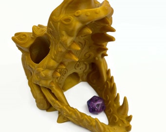 Filigree Dragon Skull Dice Roller / Dice Tower - Gold