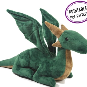 Dragon Plush Sewing Pattern - Topaz the Dragon - Elegant Sitting Dragon Soft Toy PDF Sewing Pattern and Tutorial