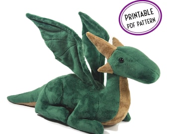 Dragon Plush Sewing Pattern - Topaz the Dragon - Elegant Sitting Dragon Soft Toy PDF Sewing Pattern and Tutorial