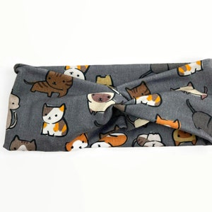 猫のヘッドバンド大人サイズ - かわいいグレーの猫のツイストヘッドバンド - 大人用ソフトエクストラワイドヘッドバンド
