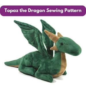 Dragon Plush Sewing Pattern - Topaz the Dragon - Elegant Sitting Dragon Soft Toy PDF Sewing Pattern and Tutorial