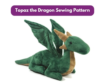 Dragon Plush Sewing Pattern - Topaz the Dragon - Elegant Sitting Dragon Soft Toy PDF Sewing Pattern and Tutorial