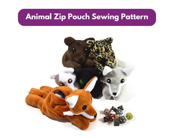 Animal Plush Pouch Sewing Pattern: Wolf, Fox, Bear, Big Cat (PDF Pattern)