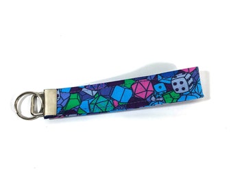 Dice Fabric Strap Keychain - Purple RPG Dice - RPG Gamer Gift - Geeky Keychain - DnD Dice Keychain - Gift for Roleplayers