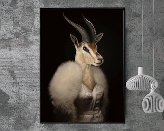 Antelope dressed in fur animal portrait in costume