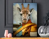 Portrait animal en costume : LA GIRAFE - portrait animalier habillé - idée cadeau - portrait d'une girafe en uniforme