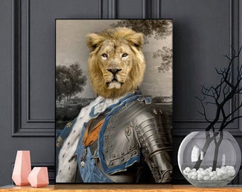LOUIS - portrait de lion en armure, portrait animalier en costume, idée cadeau