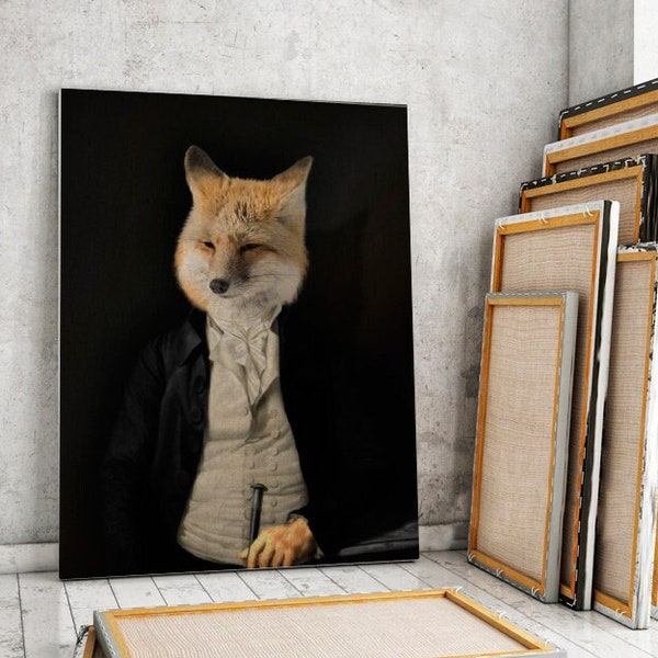 Portrait d'un renard habillé portrait animalier en costume