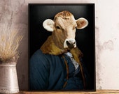 HORACE - portrait d'un veau au manteau de fourrure-portrait animalier en costume, idée cadeau, personnalisable avec la photo de votre animal