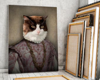 BRUGES - portrait of a cat in renaissance clothes, animal portrait in costume, gift idea
