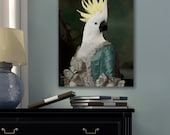 ADELAÏDE - portrait d'un perroquet en robe bleue, portrait animalier en costume, idée cadeau