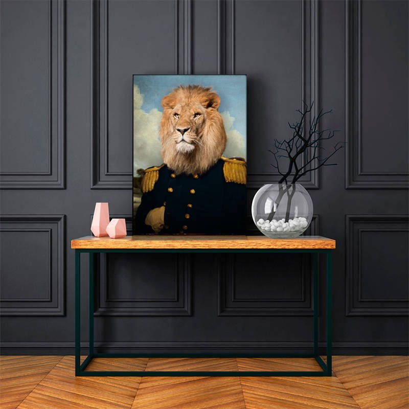 Lion Dressed in Military Uniform Animal Portrait Dressed 