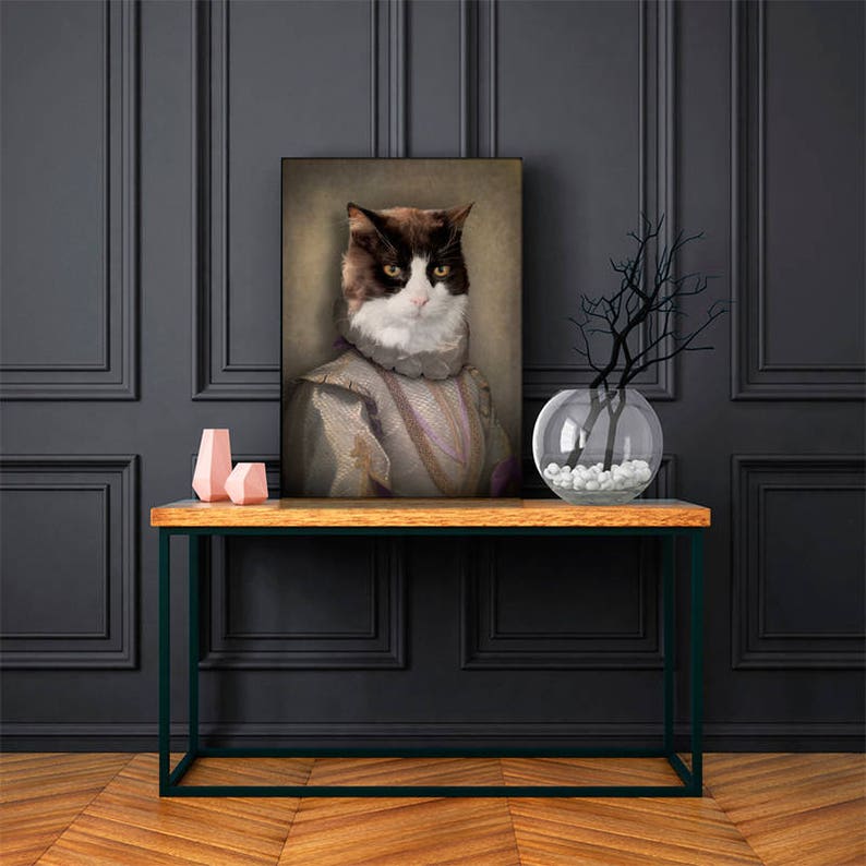 Personnalisable Avec La Photo De Votre Animal Portrait D Un Chat En Habit Renaissance Id U00e9e Cadeau Brugges Portrait Animalier En Costume Pet Portraits Art Collectibles Stokfella Com