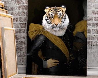 Animal portrait in costume: CERVANTES - animal portrait in costume - portrait of a tiger in uniform