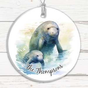 Manatee Ornament, Custom Manatee, Christmas Manatee, Manatee with Baby, Personalized Manatee, Manatee Gift, Santa Manatee
