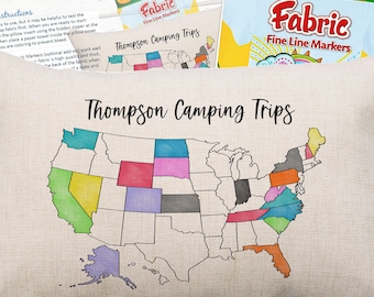 US Map Custom Coloring Pillow, Color Your Adventures as You Travel Across the Nation, 12X18* Pillow, Camping Pillow, Unique Camping Gifts