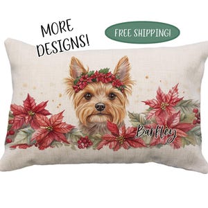 Yorkshire Terrier Christmas Pillows, Multiple Designs! Personalize! Handmade, Christmas, Snowman