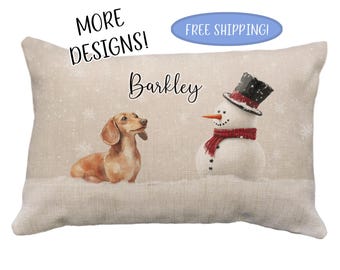 Dachshund Snowman and Nutcrackers Pillow, 12x18* Pillow, Custom Dachshund, Dachshund  Gifts, Black Dachshund, Brown Dachshund