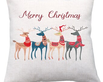 18x18 Vintage Revisited Press Merry Christmas Reindeer Design Throw Pillow Multicolor 18x18 Vintage Revisited Press Merry Christmas Reindeer Design Throw Pillow Multicolor